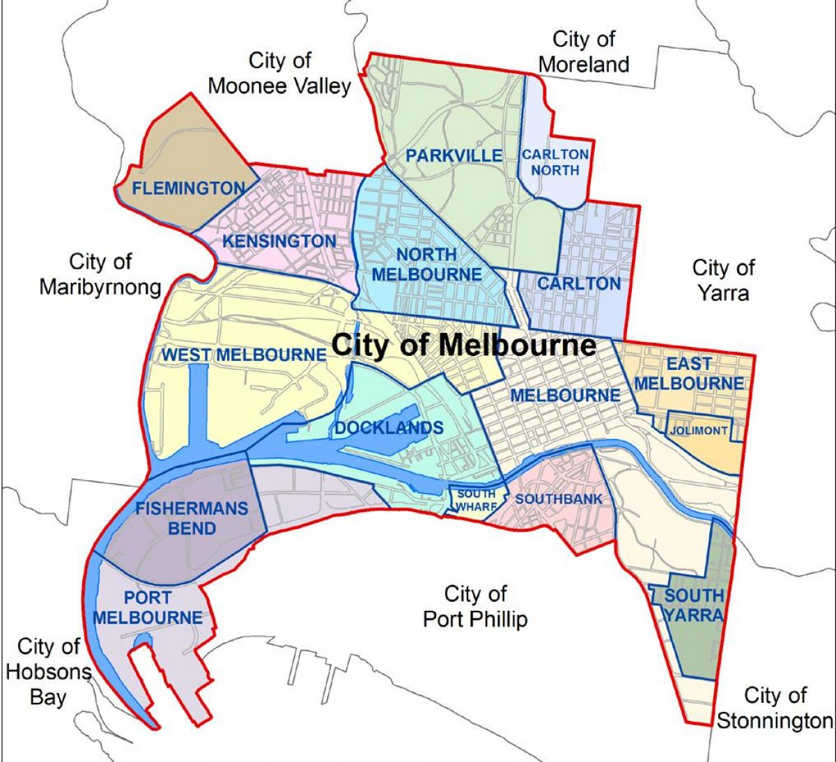 bản đồ của Melbourne và vùng lân cận