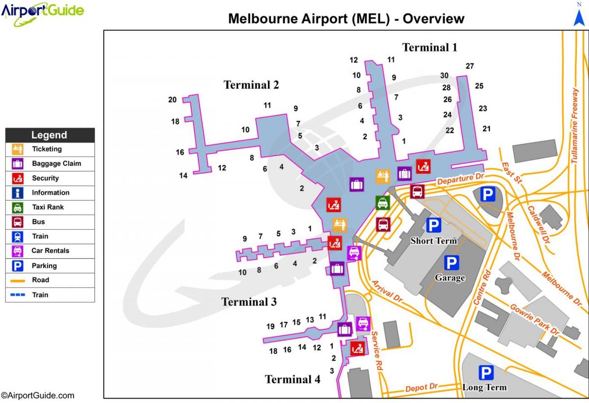 bản đồ của thiết bị đầu cuối sân bay Melbourne