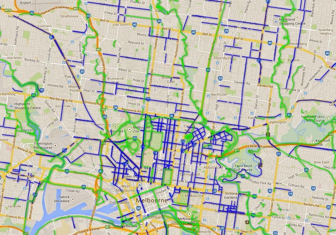 Melbourne xe đạp bản đồ