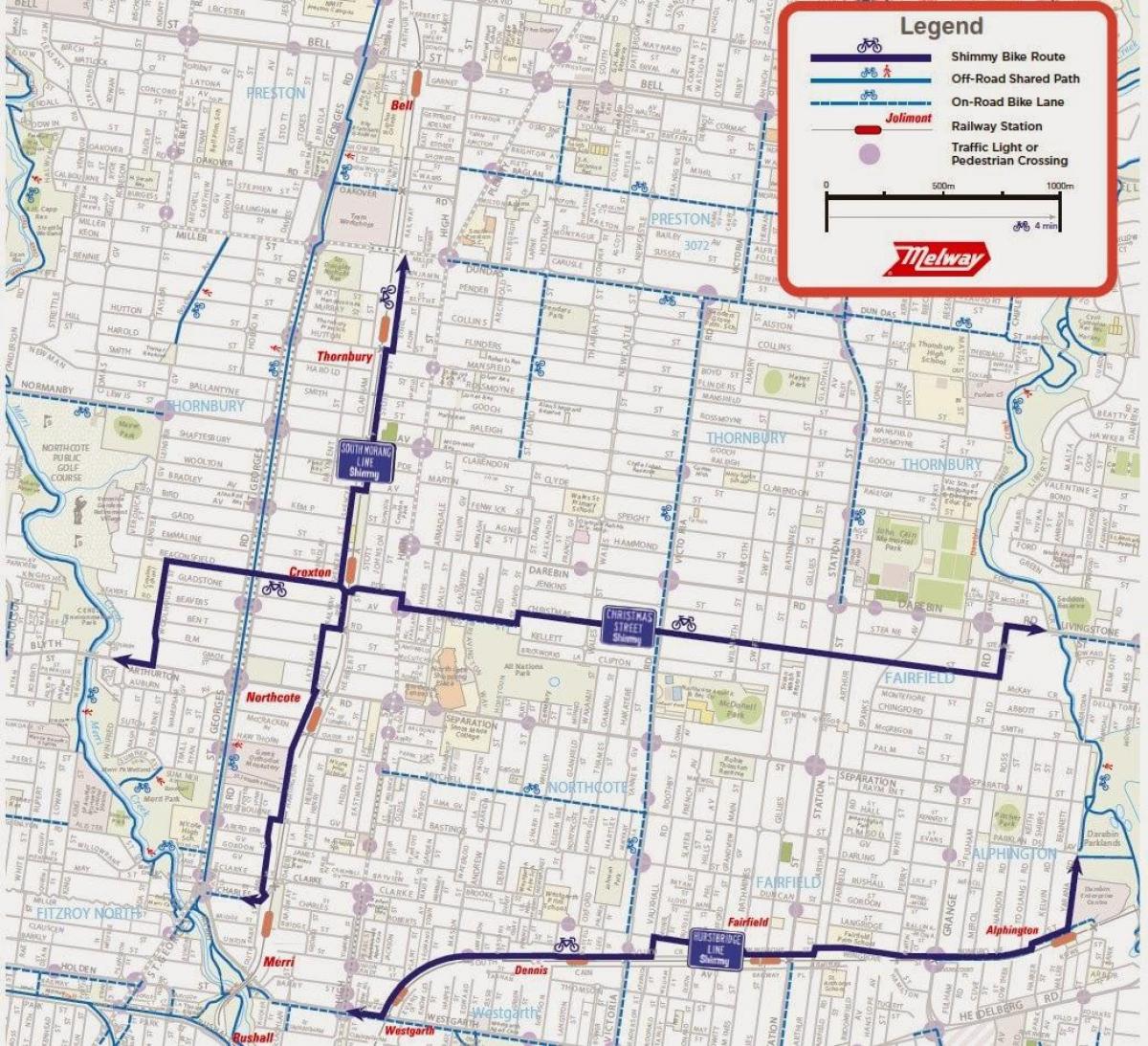 bản đồ của Melbourne xe đạp chia sẻ