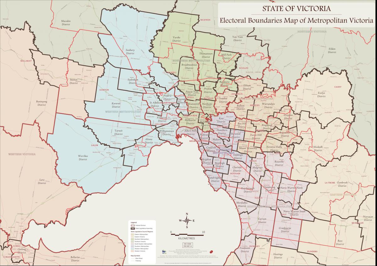 bản đồ của Melbourne ngoại ô phía đông